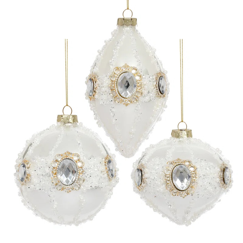 Iced Crystal Jewel Ornament  4-5 Inches Set Of 6 (Set of 6) | Wayfair North America