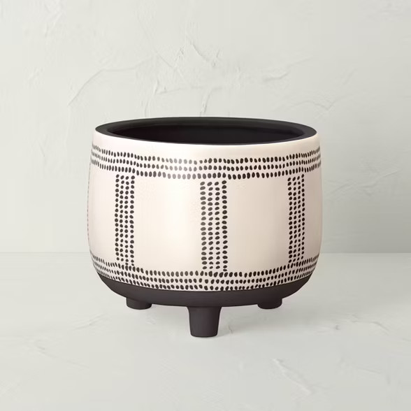 Outdoor Stoneware Footed Waxed Relief Planter Black/Beige - Opalhouse™ designed with Jungalow... | Target