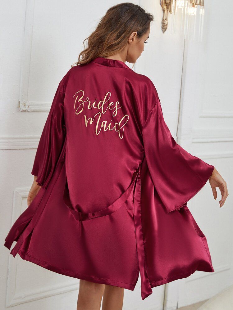 Satin Letter Graphic Belted Night Robe | SHEIN