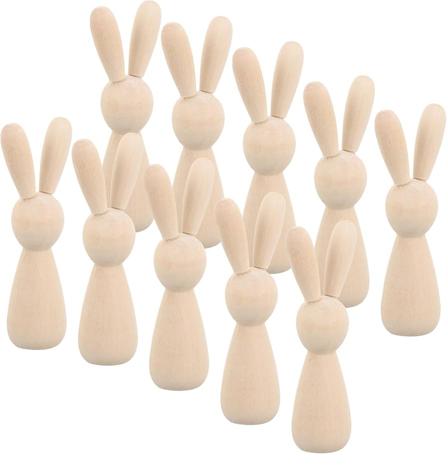 Amazon.com: STOBOK 10pcs Unfinished Wooden Peg Dolls Easter Rabbit Statue Bunny Figurines Blank N... | Amazon (US)