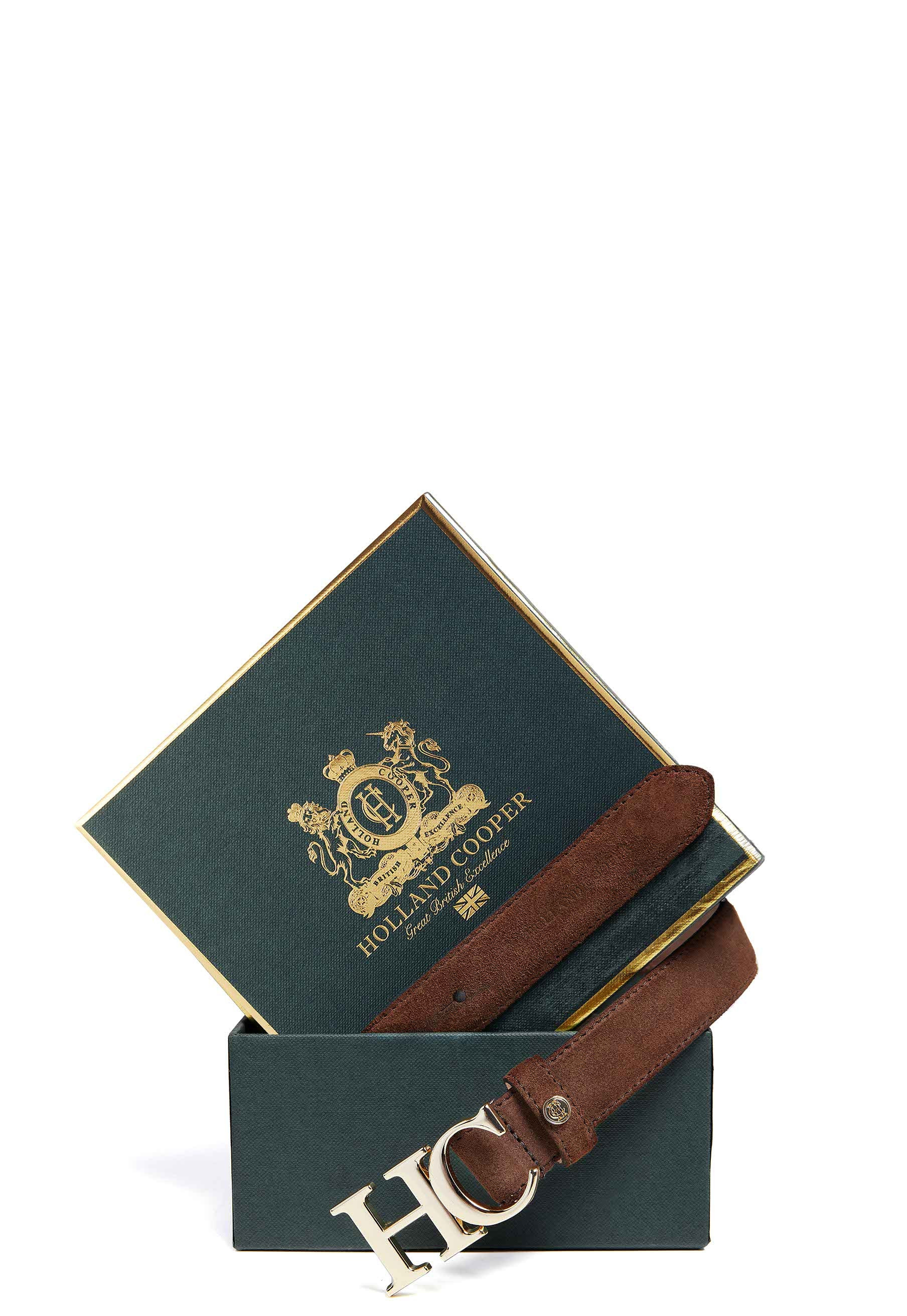 Atelier Slim Logo Belt (Chocolate Suede) | Holland Cooper