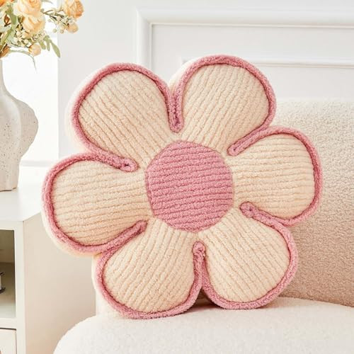 Kcvvcr Flower Pillow, Soft Flower Decorative Throw Pillow, Cute Daisy Flower Shaped Seating Floor Cushion Room Décor Plush Pillows for Sofa Couch Bed (13.7 Inch, Ivory) | Amazon (US)