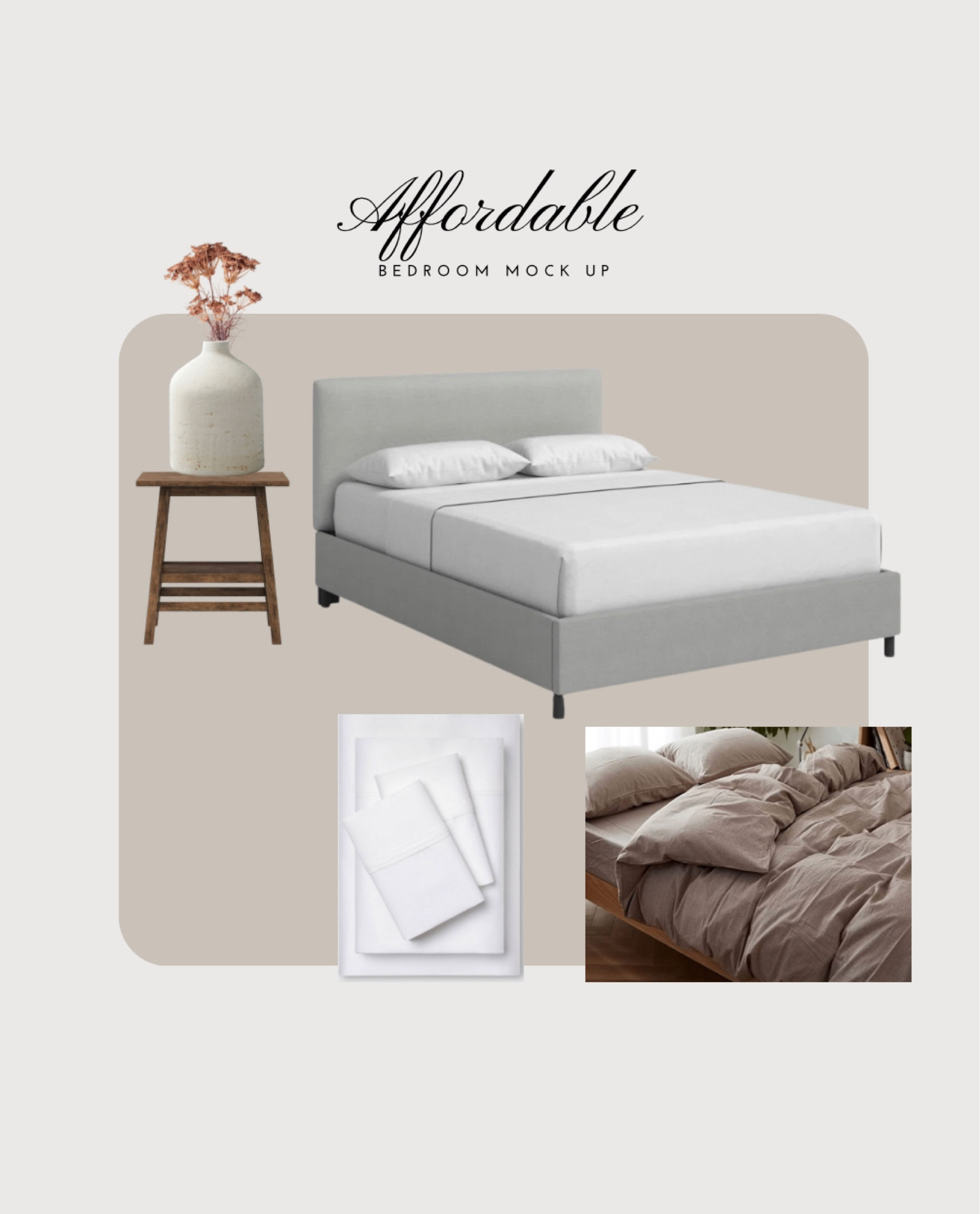 Create an affordable natural bedroom look. Neutral organic, warm bedroom vibes. Linen upholstered bed and linen bedding. Wood end table. 

#LTKhome