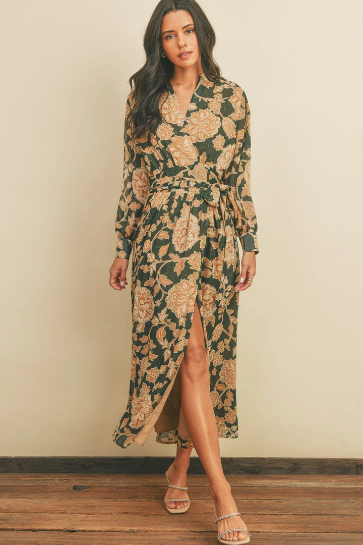 Lennox Long Sleeve Midi Dress - Pine/Gold | Petal & Pup (US)