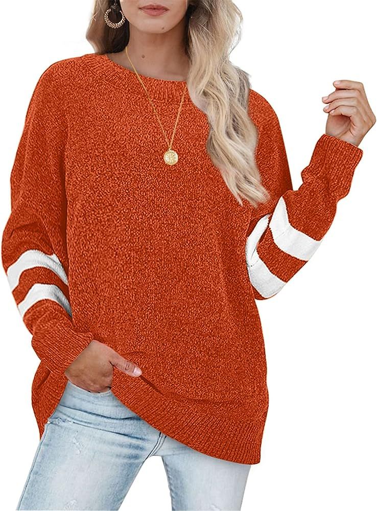 OFEEFAN Oversized Sweater for Women Loose Fit Tunic Tops Knit Pullovers Crewneck | Amazon (US)