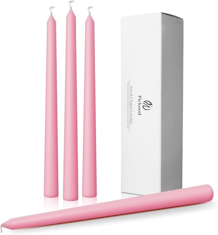 Pickood 10-Inch Tall Dripless Taper Candles Set of 4 - Pink Tapered Candles, Perfect for Spring -... | Amazon (US)