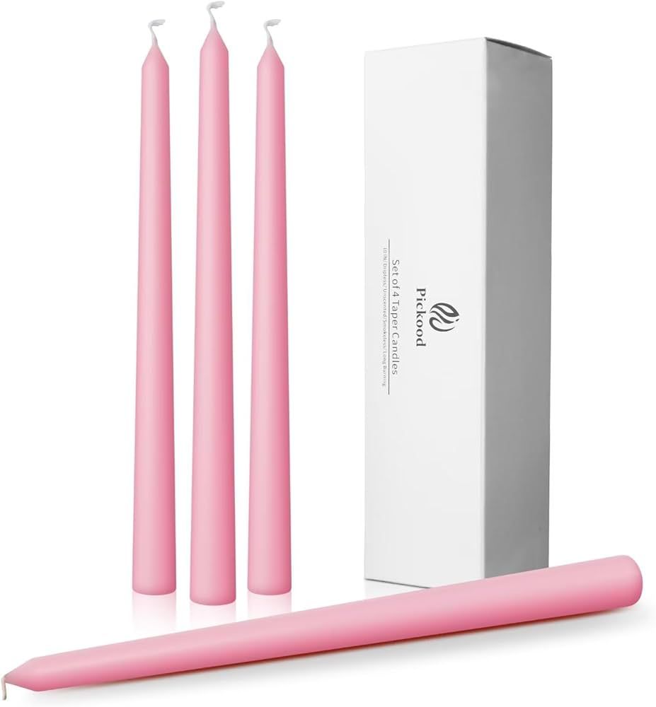 Pickood 10-Inch Tall Dripless Taper Candles Set of 4 - Pink Tapered Candles, Perfect for Spring -... | Amazon (US)