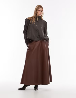 ASOS DESIGN full circle pu skirt in brown | ASOS (Global)