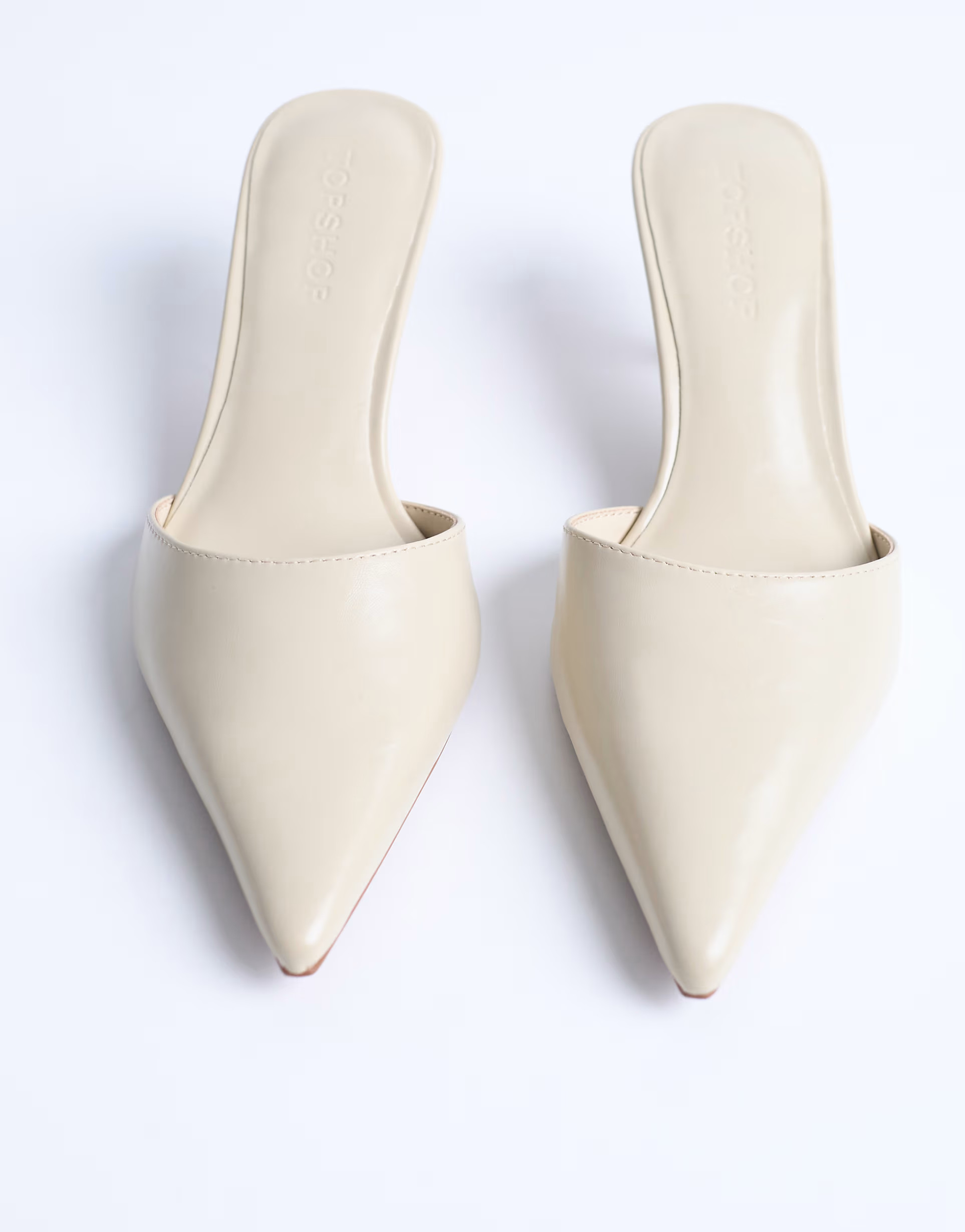Topshop Dorota kitten heel pointed mule in cream | ASOS (Global)