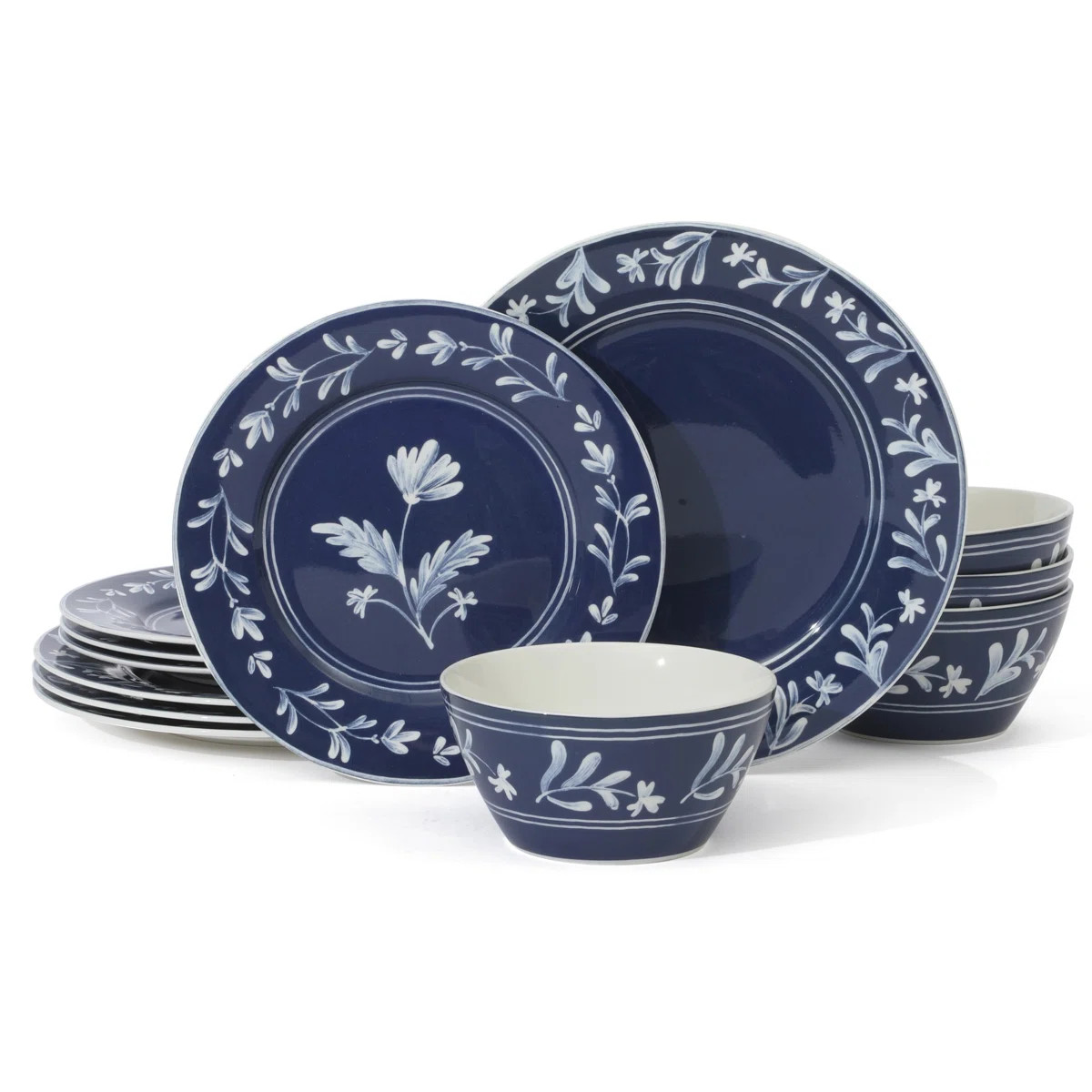 Martha Stewart Maiden Crown 12-Piece Sky Blue Dinnerware Set – Vegan Bone China Ceramic Plates ... | Wayfair North America