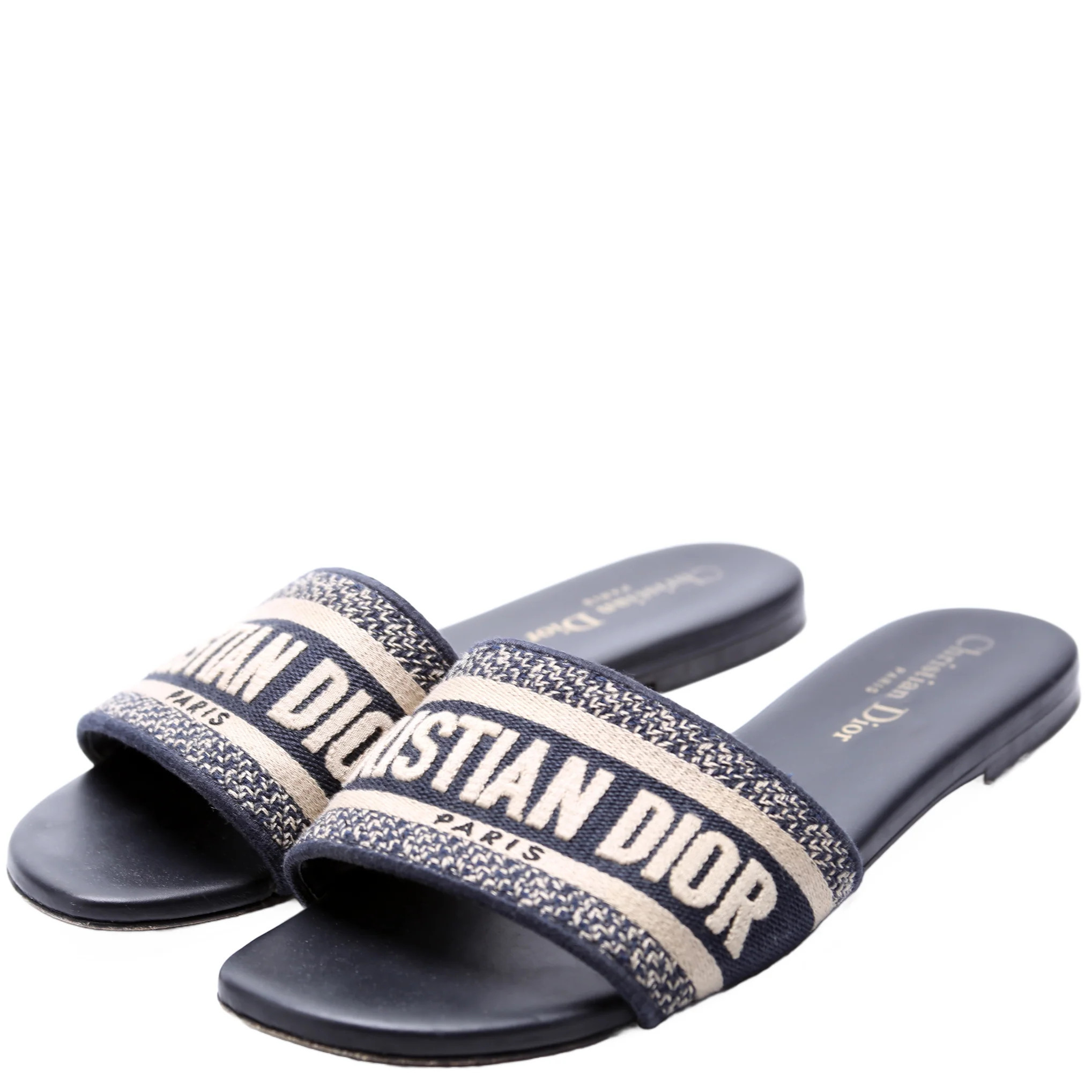 Dway Slides Size 37.5 Navy | Keeks Designer Handbags