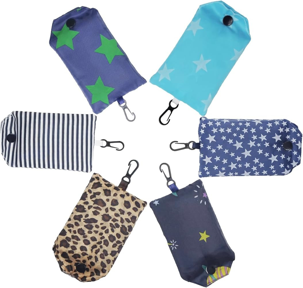 Foldable Reusable Shopping Bags,Tote Bags, 6 Pack Grocery Bags with Hook, Eco-friendly Travel Rec... | Amazon (US)