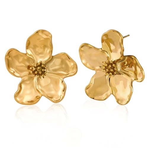 SMYHTGLIF Gold Flower Earrings for Women Cute Flower Trendy Chunky Statement Floral Dangle Earrings for Jewelry Gift | Amazon (US)