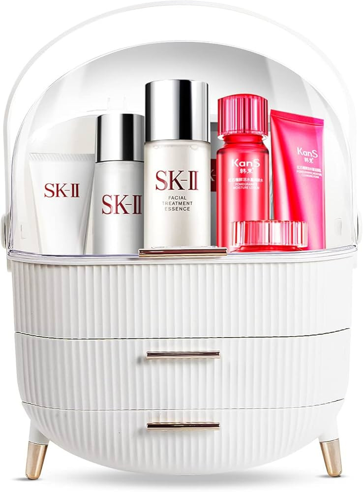 Zglori Makeup Organizer, Cosmetics Makeup Storage Box Skincare Organizers with Lid and Drawers, W... | Amazon (US)