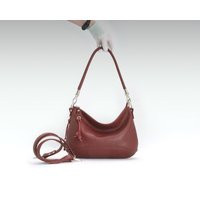 Leather Hobo Bag, Zippered Crossbody Casual Purse, Women's Handbag in Burgungy | Etsy (US)