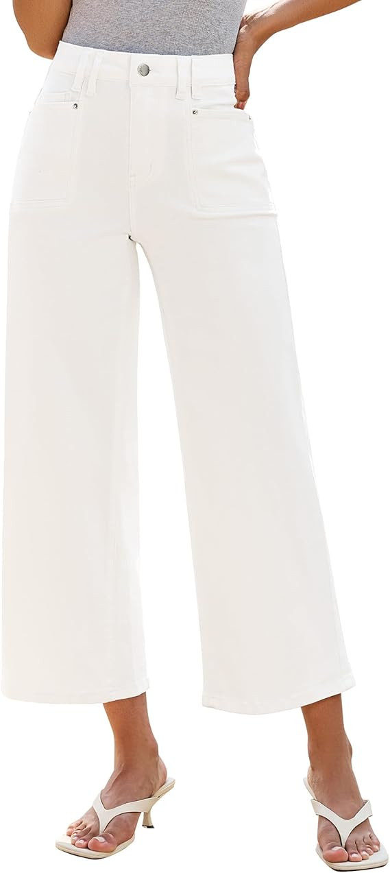 luvamia Wide Leg Jeans Woman Cropped Trendy Patch Pocket High Waisted 2026 Baggy Loose Straight L... | Amazon (US)