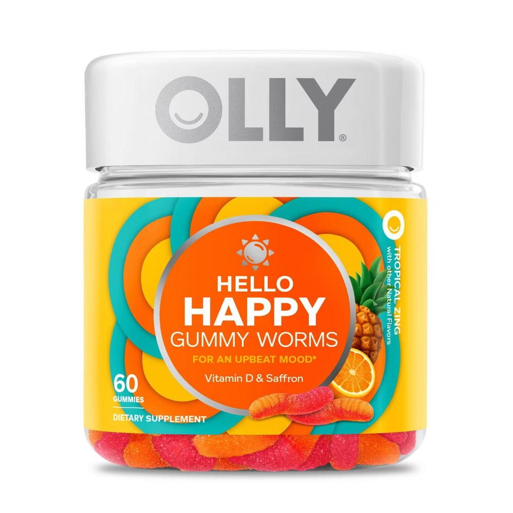 Olly Hello Happy Gummy Worm Supplements with Vitamin D and Saffron - 60ct | Target