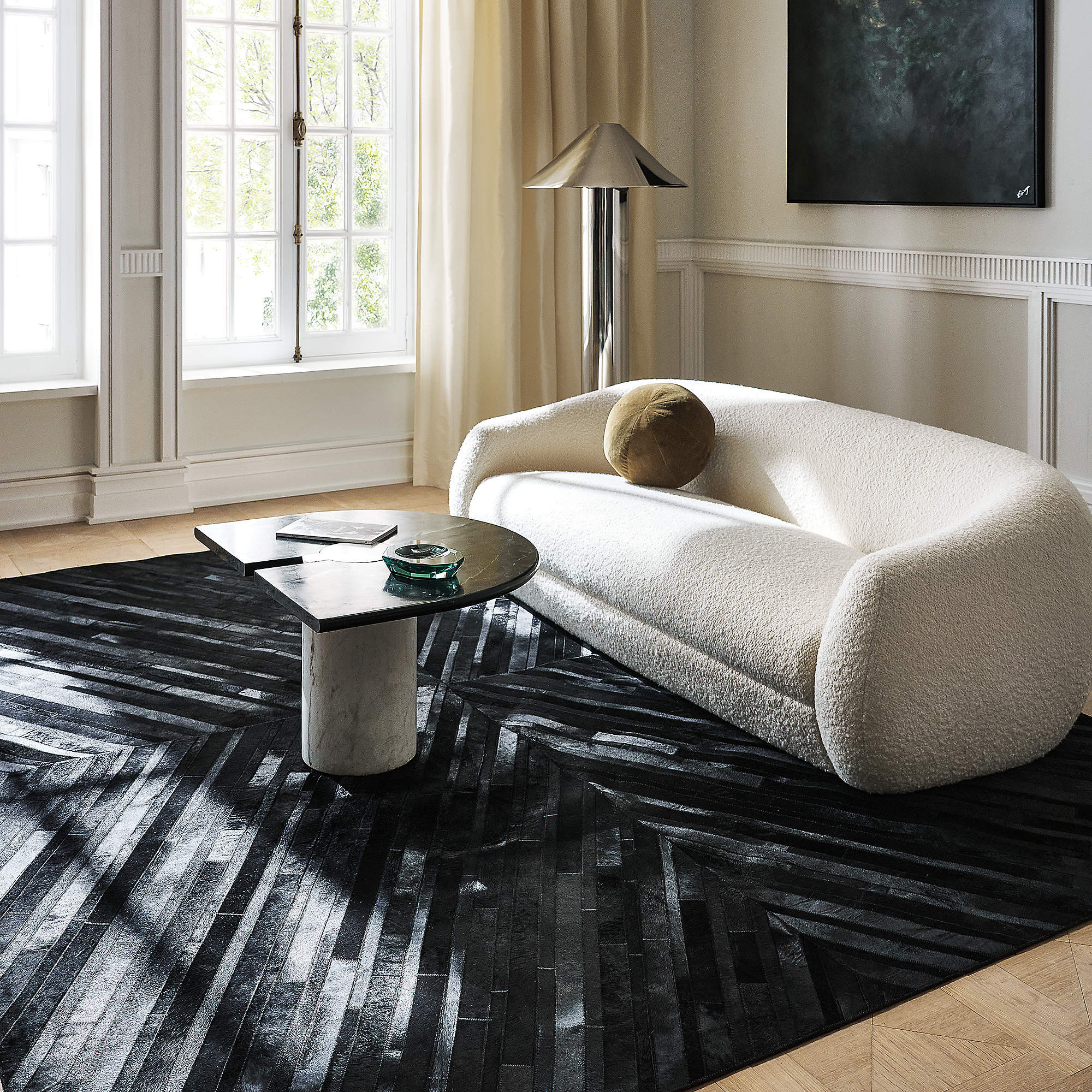 Naho Patchwork Black Hide Area Rug 5'x8' + Reviews | CB2 | CB2