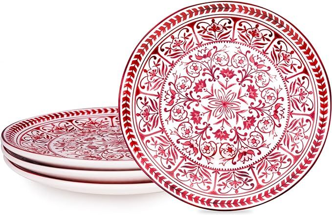 Sonemone Red Salad Plates 8.75 Inch, Set of 4, for Salad, Appetizer, Christmas, Microwave & Dishw... | Amazon (US)