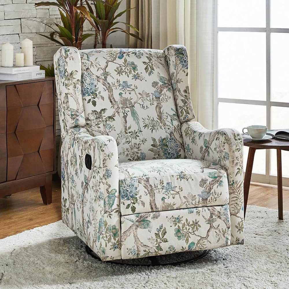 HULALA HOME Printed Fabric Manual Swivel Glider Recliner, Wingback Rocker Recliner, Push Back Rec... | Amazon (US)