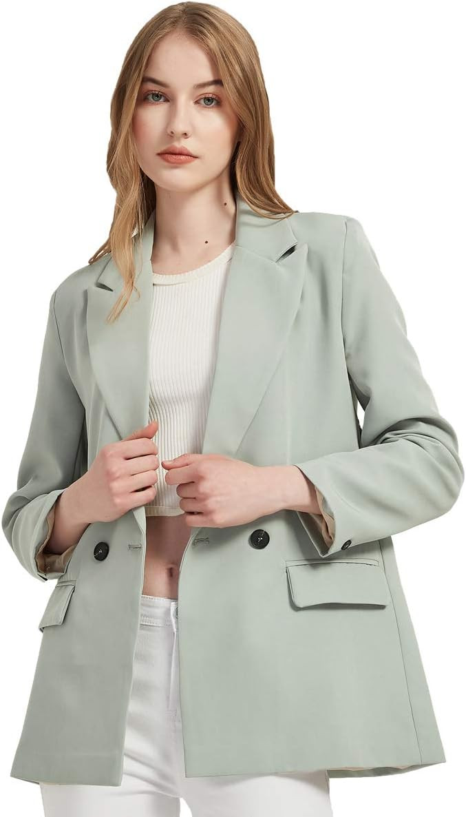 Women's Casual Long Sleeve Lapel Oversized Button Work Office Blazer Suit Jacket | Amazon (US)