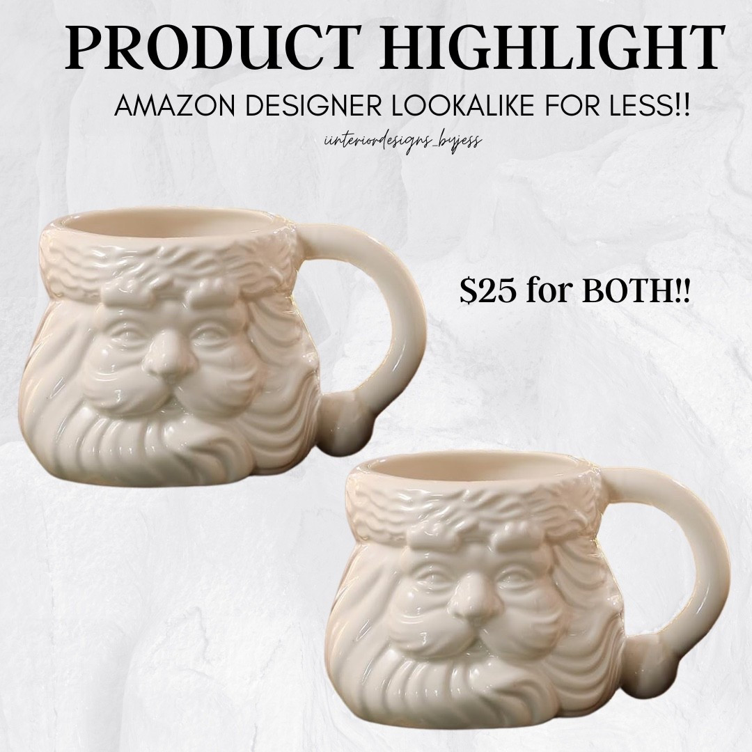 These Amazon Santa mugs are a great designer lookalike for less!! I love the gloss on the ceramic so much. I can’t believe they are $25 for 2!!

Amazon home 
Amazon Christmas 
Hostess gift 
Teachers gift 

#LTKSeasonal #LTKHoliday #LTKHome