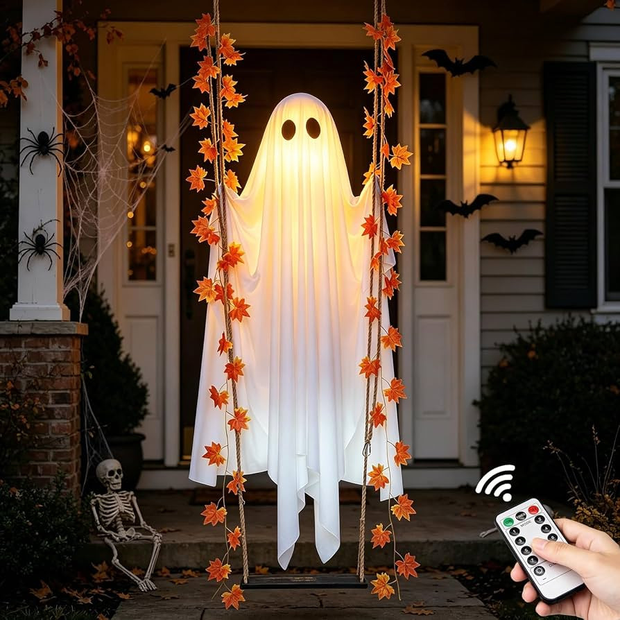 Hanging Swinging Ghost Halloween Decor - Outdoor Halloween Decorations with Ghost on A Swing for ... | Amazon (US)