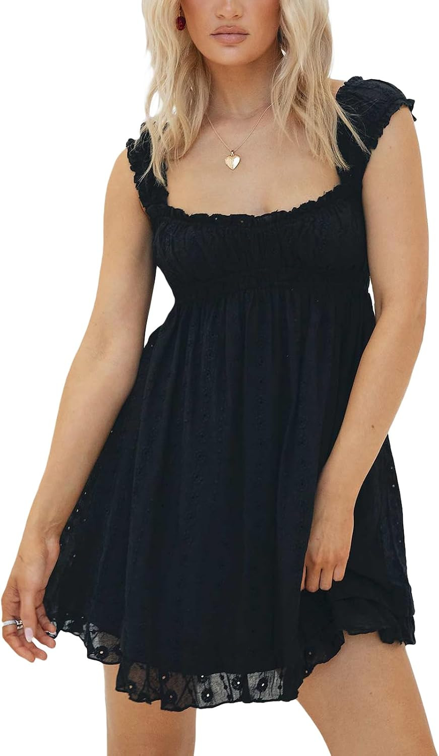 Women's Floral Embroidered Babydoll Mini Dress | Amazon (US)