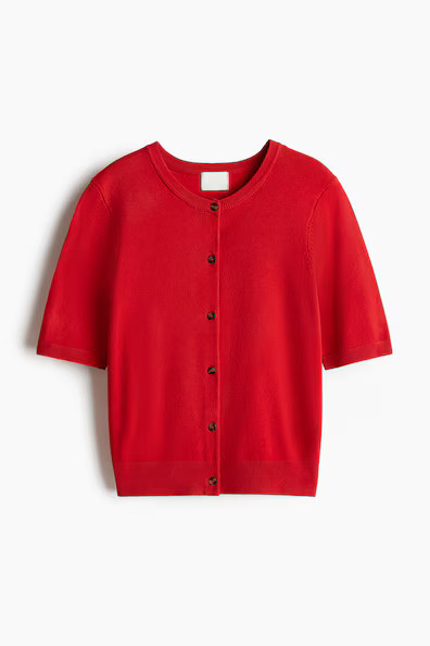 H & M - Short-Sleeved Cardigan - Red | H&M (US + CA)