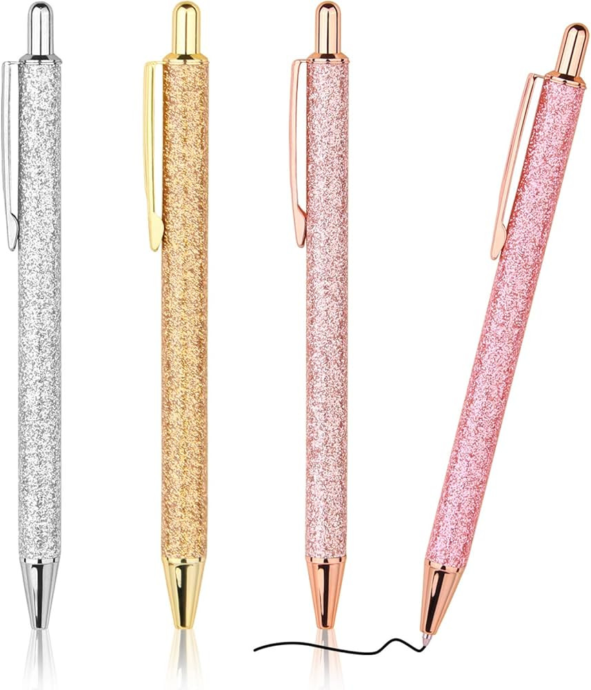 WY WENYUAN 4 Pcs Ballpoint Pens, Comfortable Writing Metal Retractable Pretty Journaling Black In... | Amazon (US)