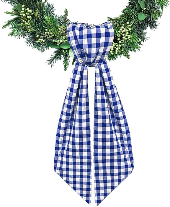Wreath Sash for Front Door Blue White Buffalo Plaid Seersucker Wreath Satin Sash Burlap Garland R... | Amazon (US)