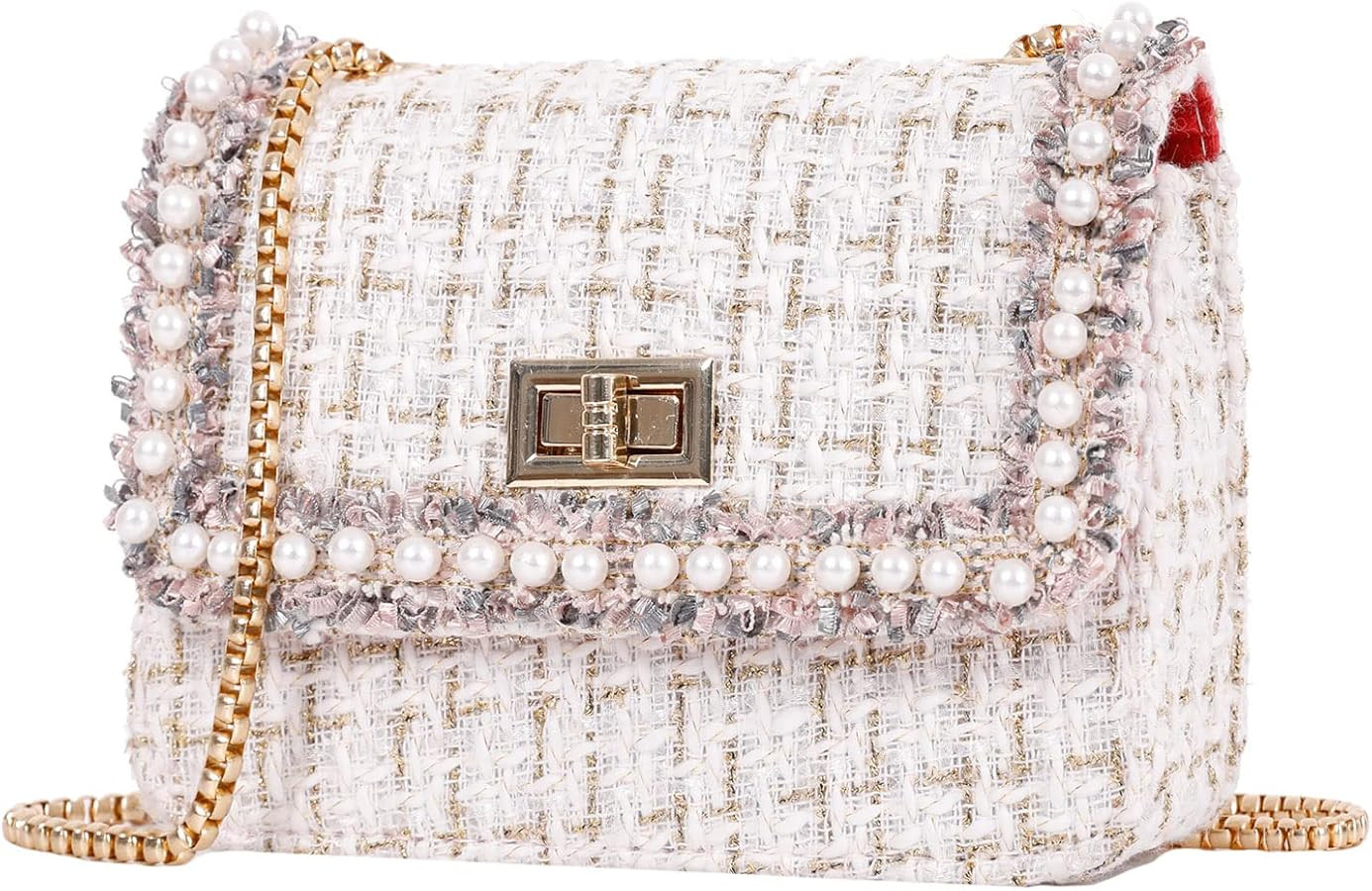 Purse and Handbags for Women Fashion Tweed Pearl Top Handle Satchel Shoulder Tote bead chain Cros... | Amazon (US)