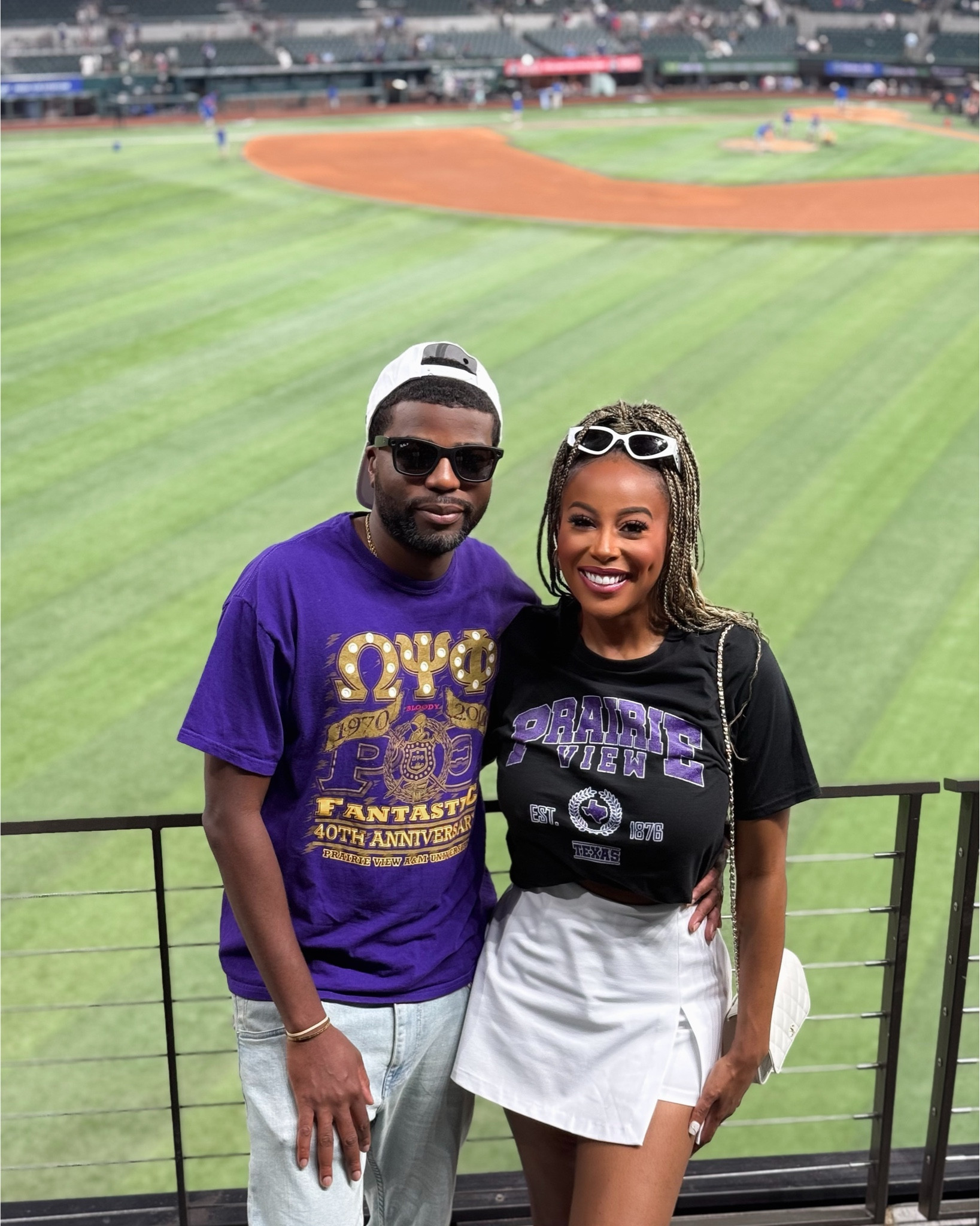Still smiling from HBCU Diamond Day at the @rangers game! 🖤💜💛

Size men small in top and med in skort would size down in skort

My husband and I met at @pvamu , so being able to show up together in a space that honored our legacy, our love, and our culture? Whew. It was more than a game ; it was a celebration of pride, purpose, and presence.

Seeing HBCU alum all throughout the stadium reminded me that we’re everywhere and we belong in every room, including the ballpark. ⚾️

Shoutout to the Rangers 💙❤️ for making space for us and capping the night off with a WIN against Atlanta. That felt like alignment. 

Already counting down to next year. 

#LTKFindsUnder50 #LTKStyleTip #LTKActive