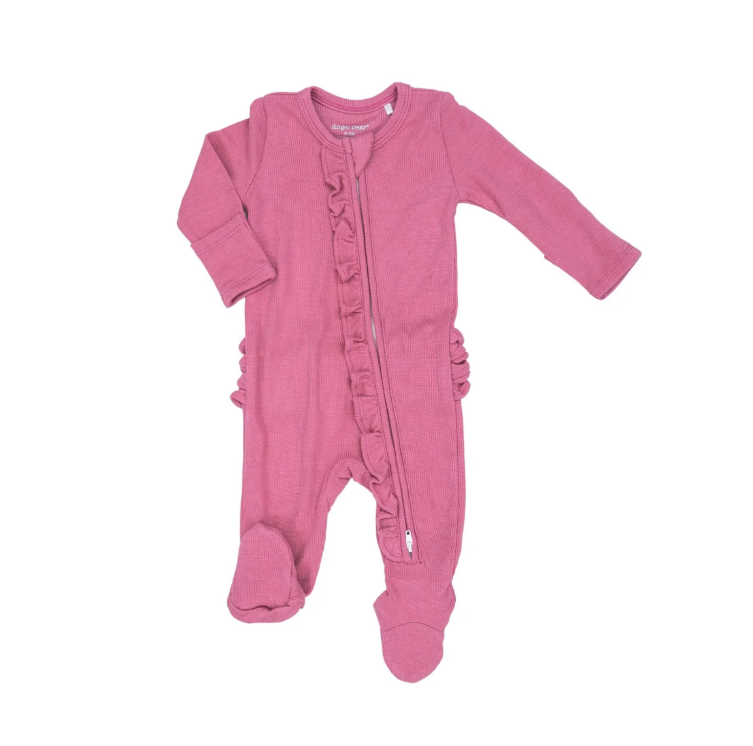 Angel Dear Baby Bamboo RIB CHATEAU ROSE 2 Way Ruffle Zipper Gripper Footie | Shop.app