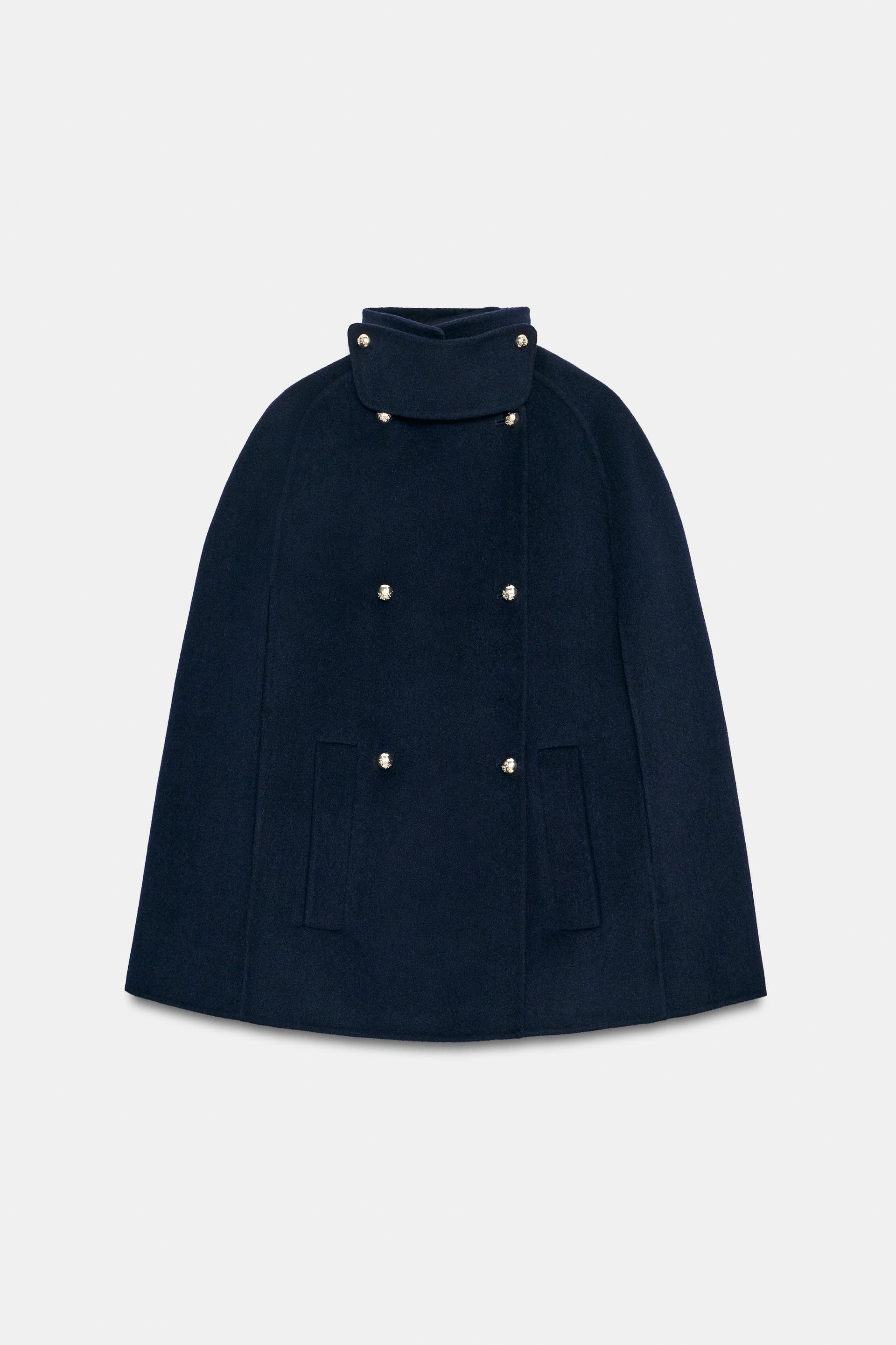 Zara - Zw Collection Wool Blend Button Cape - Dark Navy - L - Woman | Zara US