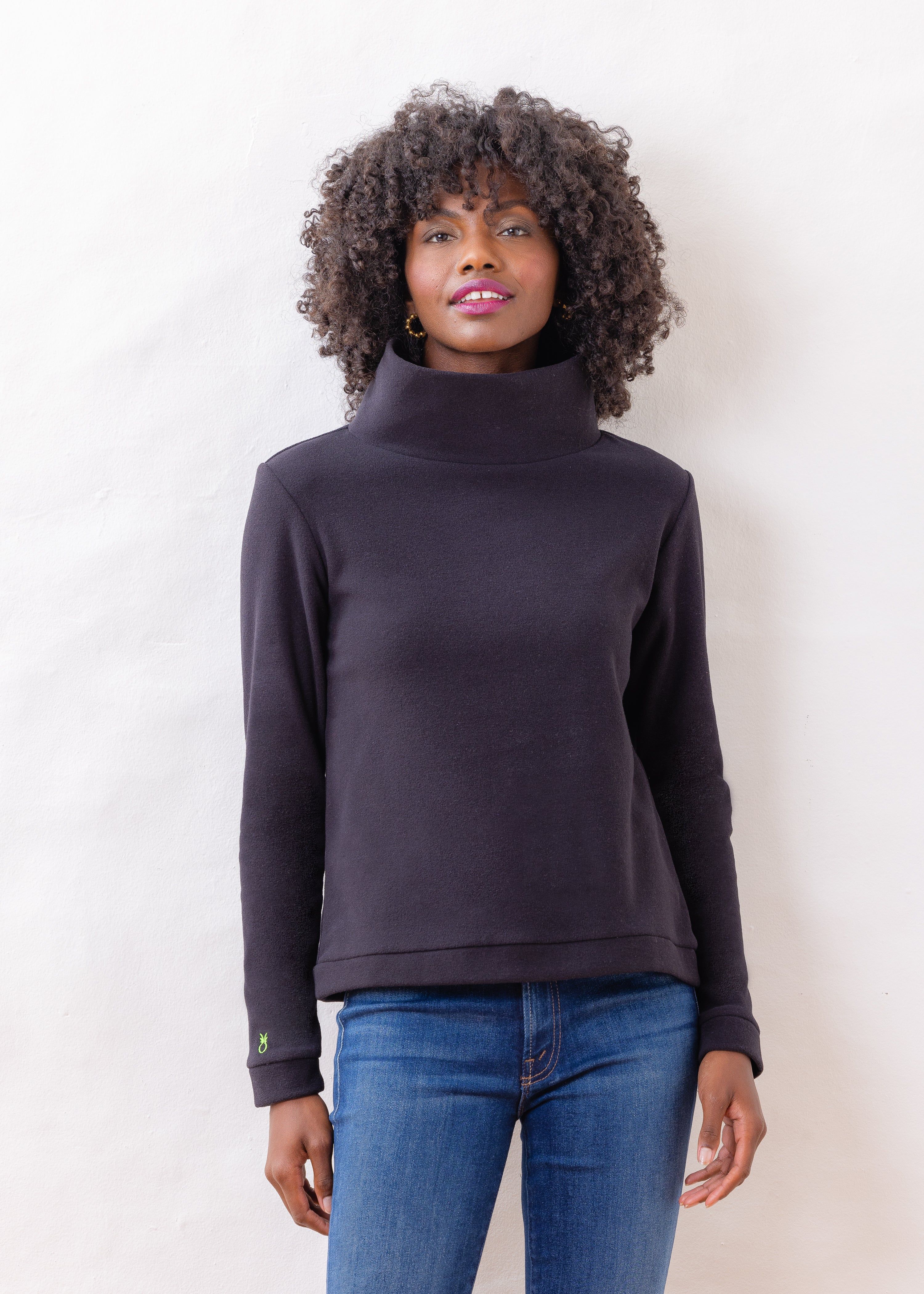 Park Slope Turtleneck in Terry Fleece (Black) | Dudley Stephens