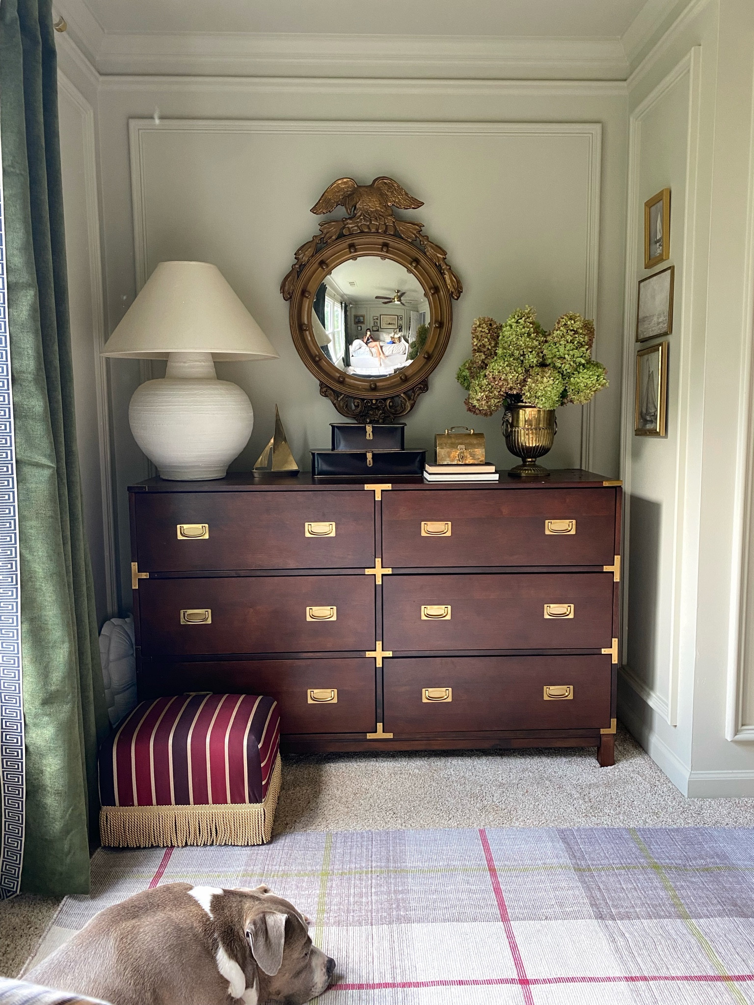 Boy bedroom, federal eagle convex mirror, Etsy, eBay, Serena & Lily, table lamp, Target, studio McGee, threshold, curtains, velvet, glam, traditional, preppy, green, dresser, rug, plaid, art prints 

#LTKunder50 #LTKhome #LTKunder100