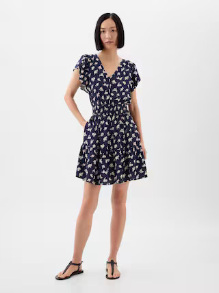 Smocked Flutter Sleeve Mini Dress | Gap Factory