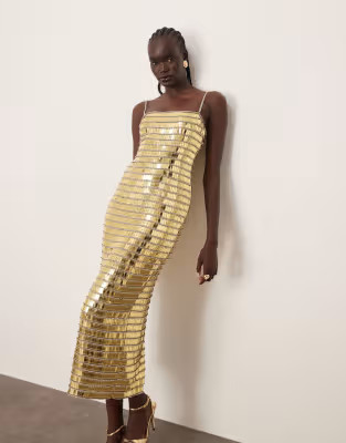 ARRANGE linear encrusted column cami maxi dress in gold | ASOS (Global)