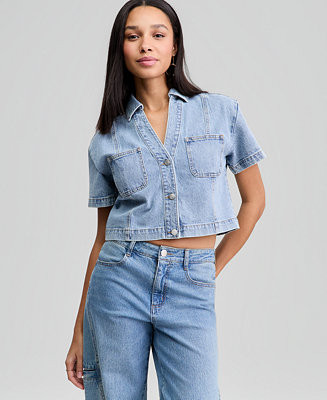 Women's Patchwork Denim Shirt, Macy's Exclusive | Macy's