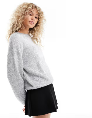 Monki metallic yarn knitted sweater in silver | ASOS (Global)