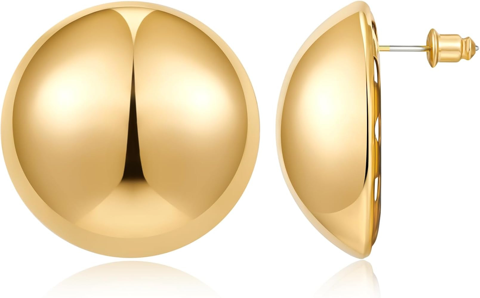 Gold Button Stud Earrings for Women Discs Stud Earrings Hammered Brushed Half-ball Earrings for V... | Amazon (US)