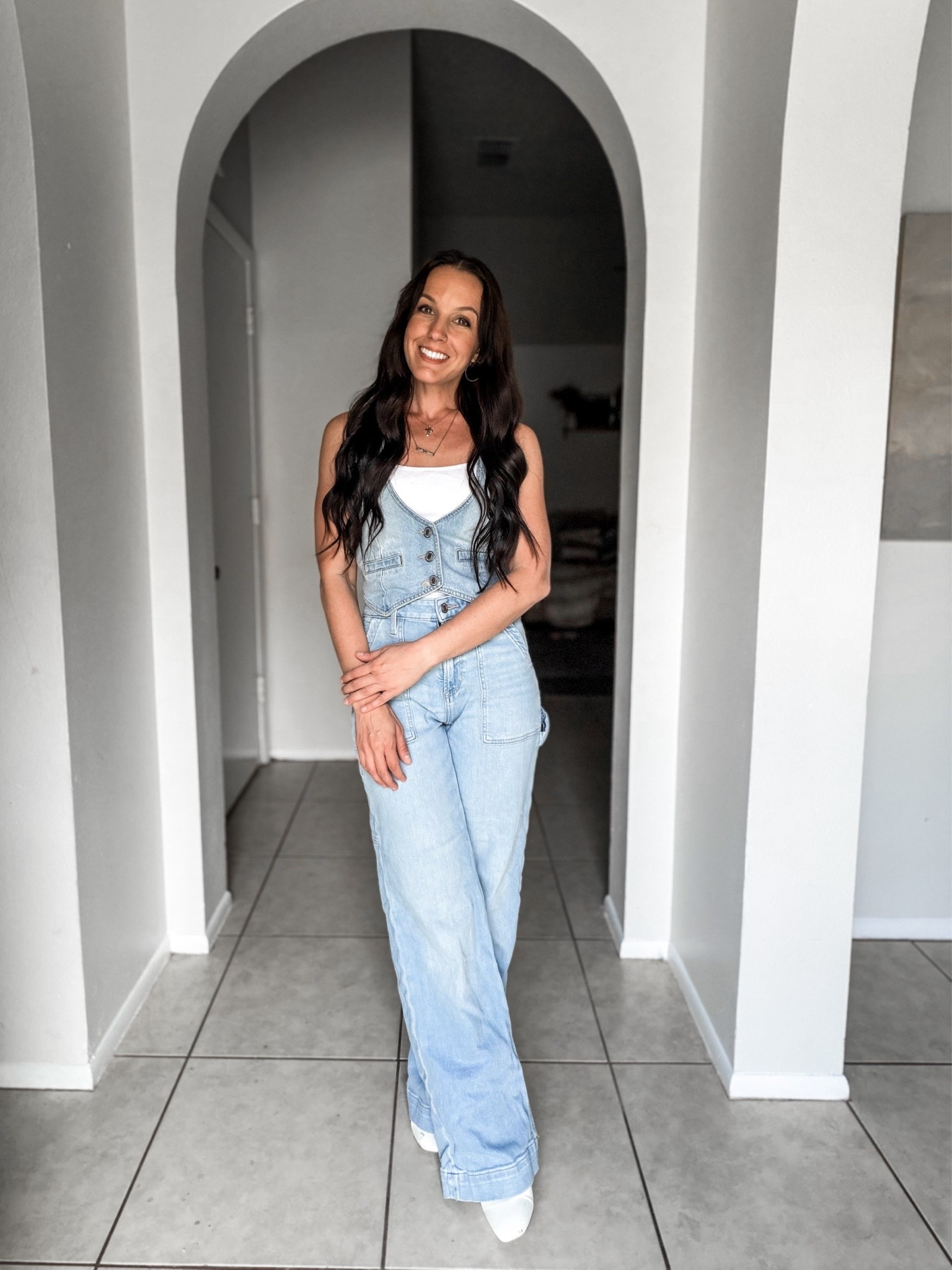 Jean vest 
Canadian tuxedo
White boots
Jean and white

#LTKdayinmylife #LTKgrwm #LTKPetite