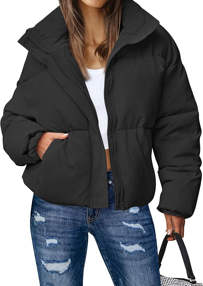 MEROKEETY Women's 2025 Winter Long Sleeve Zip Puffer Jacket Pockets Baggy Short Coats | Amazon (US)