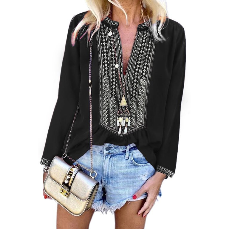 Dokotoo Women's Casual Embroidered Print Loose Blouse Tops Size Large US 12-14 | Walmart (US)