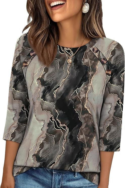 WIHOLL Womens Blouses Dressy Casual 3/4 Length Sleeve Tops Spring Summer Shirts Business Casual O... | Amazon (US)