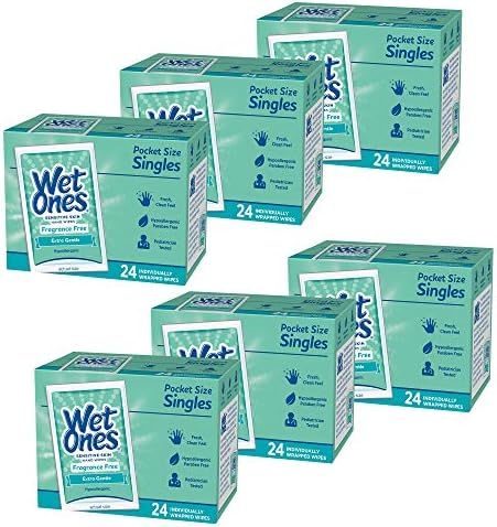 Wet Ones Sensitive Skin Hand and Face Wipes, Unscented, 24 Individually Wrapped Wipes (Pack of 6), P | Amazon (US)