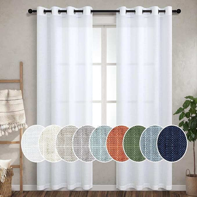 Pitalk White Linen Curtains 94 Inches Long 2 Panel Set for Living Room Grommet Eyelet Top Light F... | Amazon (US)