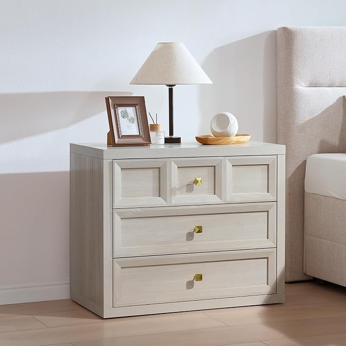 3 Drawers Nightstand with Charging Station, 30.7" King Size Bedside Table with 3 Drawers, Accent ... | Amazon (US)