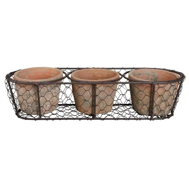Esschert Design AT11 Aged Terracotta 3 Flowerpots in Metal Basket | Walmart (US)